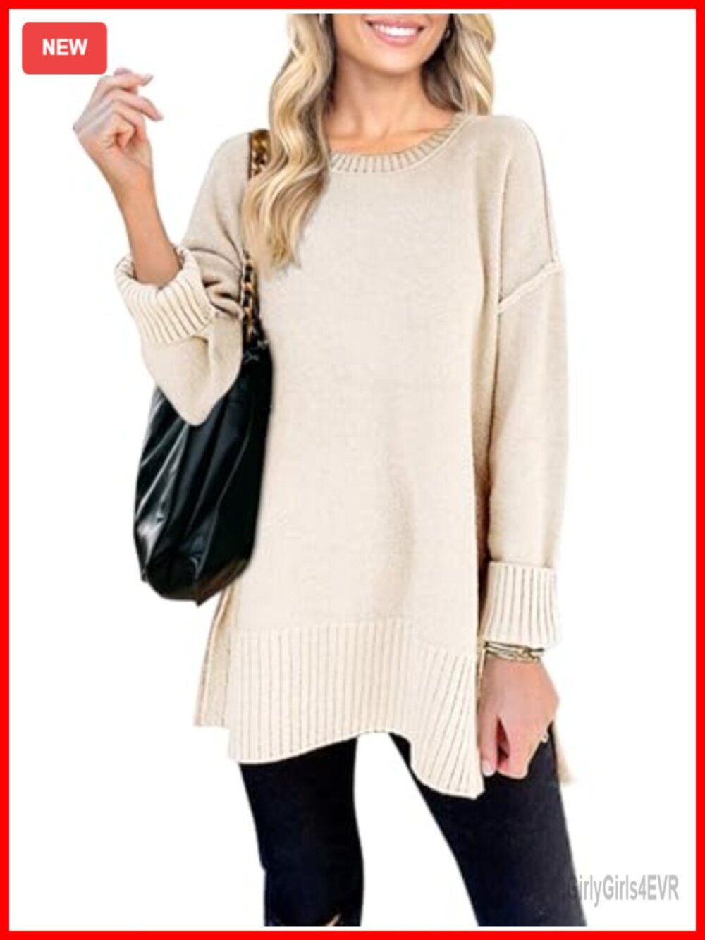 Oversized Tunic Sweater Crewneck Drop Shoulder Pullover Loose Fit